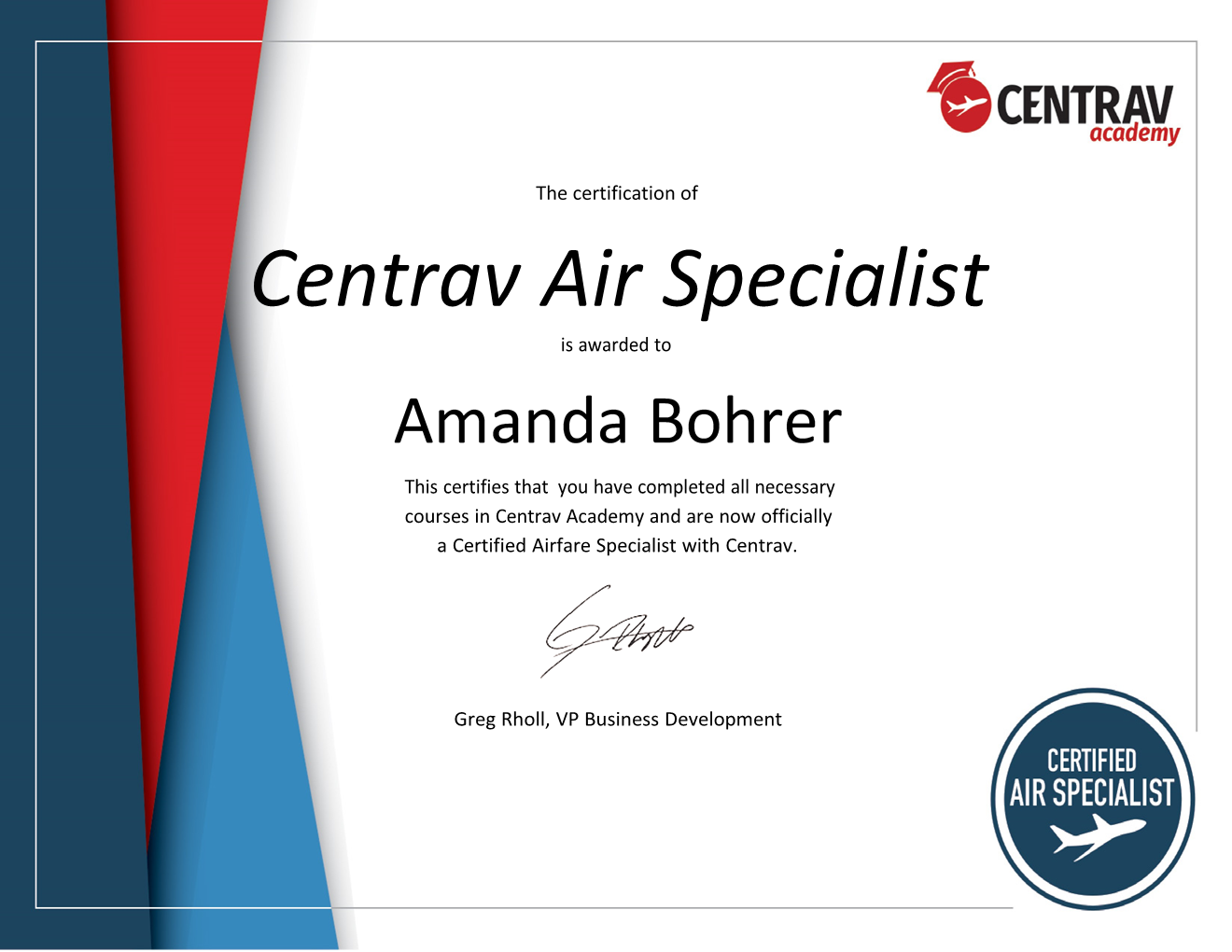 Amanda's Grand Vacations Air Specialist Certification Amanda Bohrer